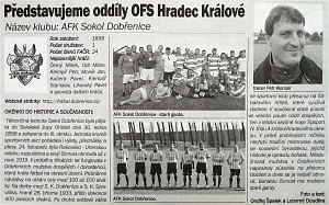 Představení fotbalového oddílu AFK Sokol Dobřenice
